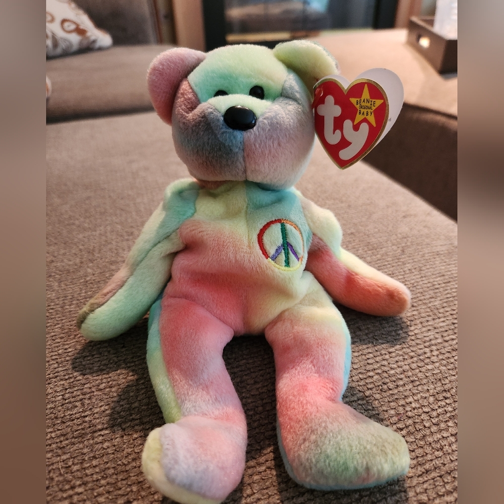 Ty Multicolor Peace Bear Plush Beanie Baby